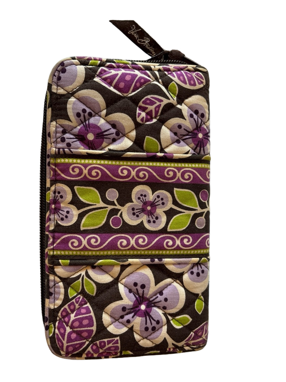 Vera Bradley Purple Floral Quilted Zip Phone Wallet with Green Accents